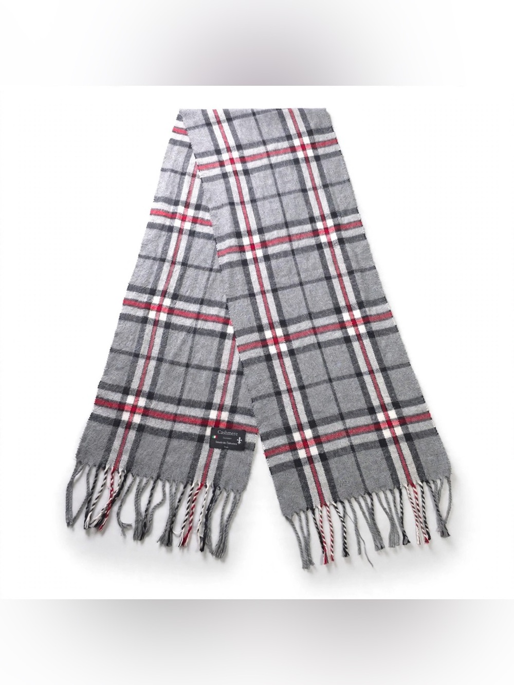 Cashmere Plaid Scarf Grey Check Italy Fringe Tartan Winter 62"